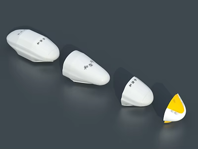 Three White Industrial Equipment Components With Yellow Part On Dark Background 3d model