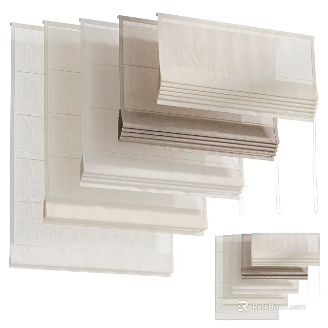 Folded Sheer And Linen Curtains In Neutral Tones For Interior Design 3d model 