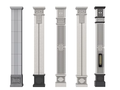 Various Design Architectural Stone Columns With Ornate Tops And Bases 3d model