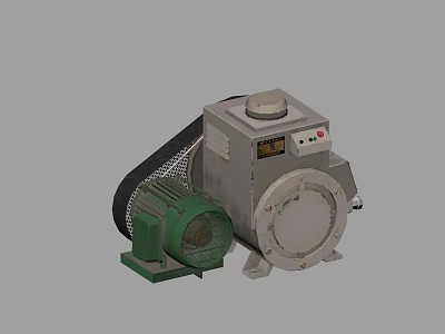Industrial Motor Equipment Featuring Green Base Silver Control Panel And Ventilation Grid 3d model