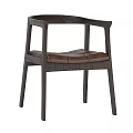 Modern Leisure Chair With Curved Armrests Dark Wooden Frame And Stitched Brown Leather Seat