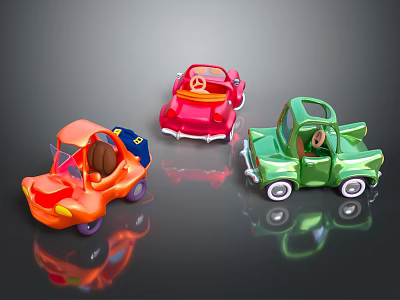 Colorful Electric Toy Cars in Orange Pink Green Styles for Children's Playtime 3d model