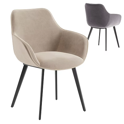 Modern Beige And Grey Dining Chairs With Velvet Upholstered Seats And Black Slim Metal Legs 3d model