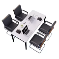 Modern Conference Table With White Tabletop Black Chairs Laptops And Documents 3d model
