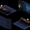 Traditional Chinese Furniture Set With Screen Tea Table Lanterns And Rug