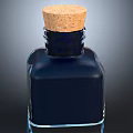 Dark Blue Glass Ink Bottle With Natural Cork Stopper And Smooth Surface