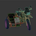 Tan 3D Rendered Motorcycle With Brown Seat Sidecar And Metal Frame On Dark Background