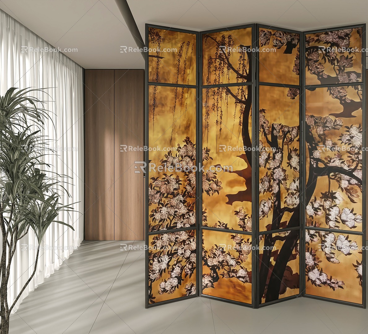 Middle ancient screen living room partition 3d model