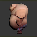 Fat Shirtless Bearded Man 3D Model With Funny Expression On Gray Background 3d model