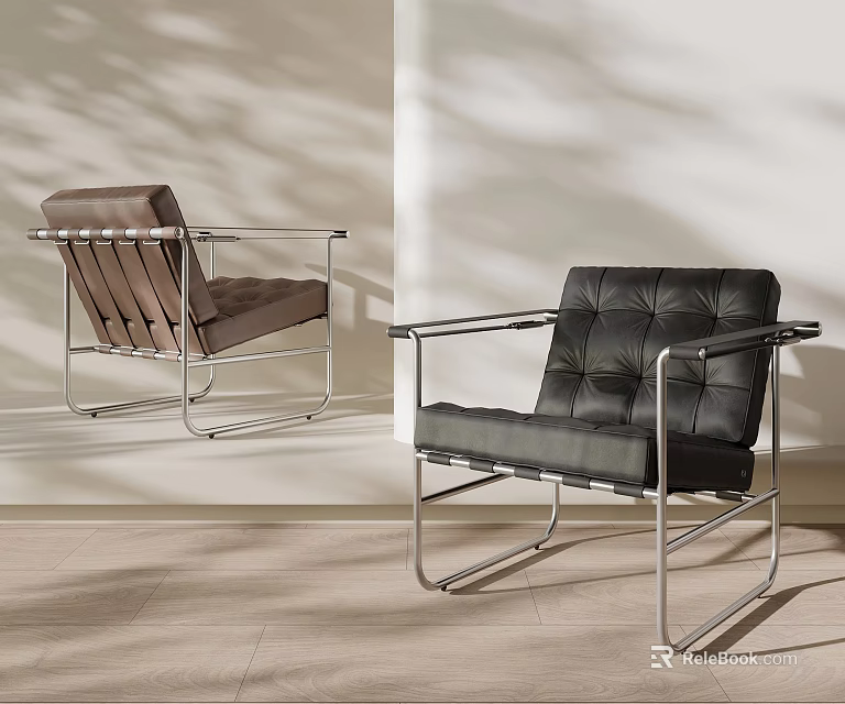 Modern Leisure Chairs With Metal Frames Brown Striped And Black Tufted Designs 3d model 