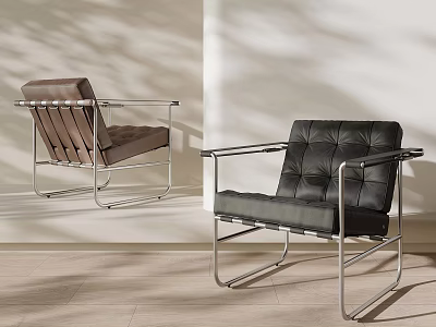 Modern Leisure Chairs With Metal Frames Brown Striped And Black Tufted Designs 3d model