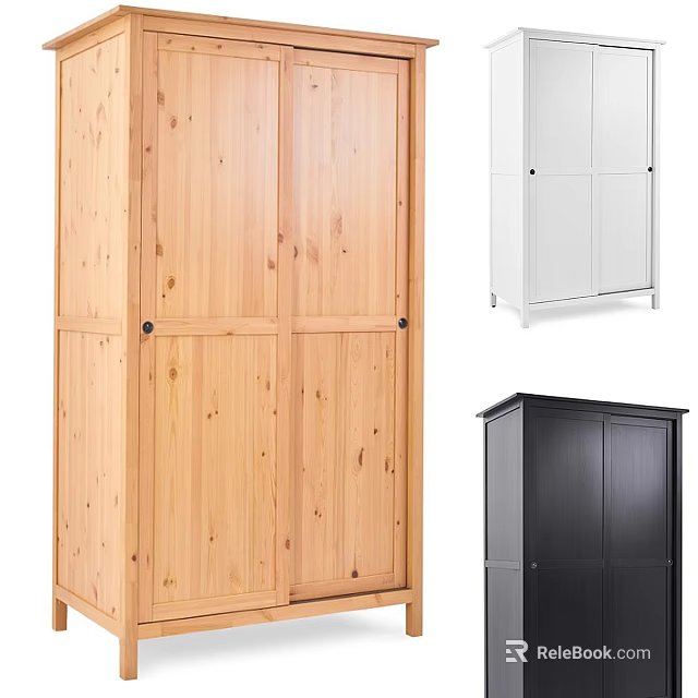 Natural Wooden White And Black Double Door Wardrobes With Simple Modern Design 3d model 