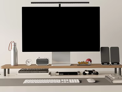 Desktop Decorative Ornament Set For Modern Office With Monitor Water Bottle Clock And Books 3d model