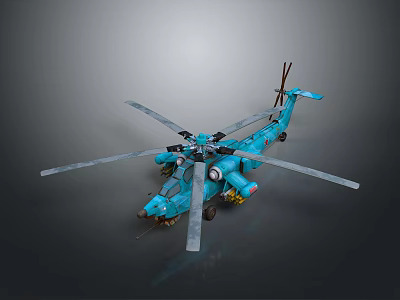 Space Aerospace Blue Helicopter Model With Clear Rotors And Fuselage Structure 3d model
