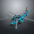 Space Aerospace Blue Helicopter Model With Clear Rotors And Fuselage Structure 3d model