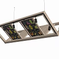Geometric Wooden Ceiling Design With Hanging Lights And Open Panels 3d model