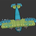Colorful Cosmic Biplane Toy with Blue Green Design Wooden Parts and Cartoon Face for Kids