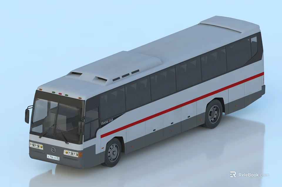 Gray Tourist Bus With Red Stripe And Large Windows Modern Exterior Design 3d model 