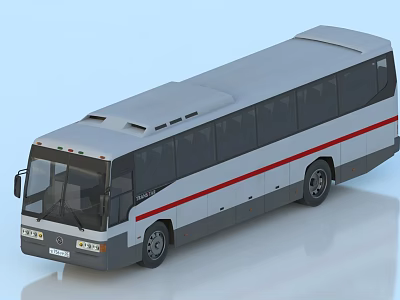 Gray Tourist Bus With Red Stripe And Large Windows Modern Exterior Design 3d model