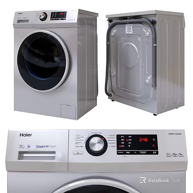 Haier Smart Front Loading Washing Machine With Modern Design And Digital Control Panel 3d model 