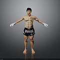 Shirtless Man With Chest Tattoo Wearing White Boxing Gloves And Everlast Shorts In Standing Pose