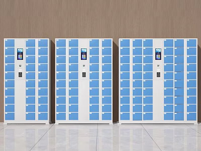 Smart Public Storage Lockers With Electronic Panels And Blue White Design For Multiple Use 3d model