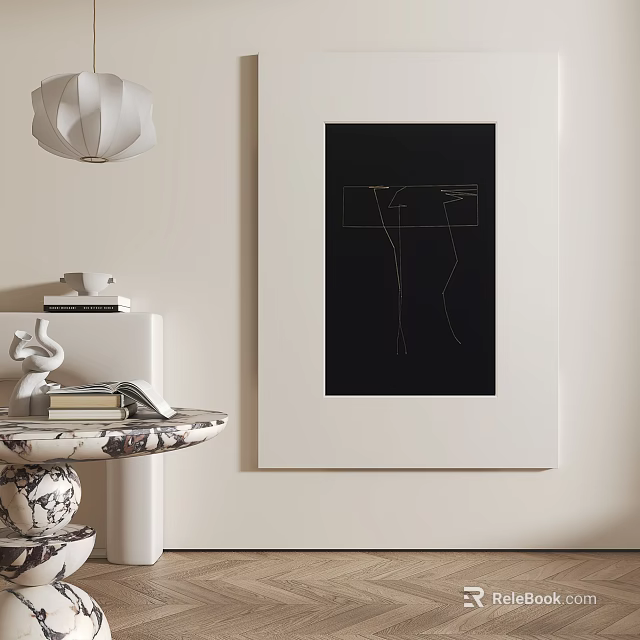 Abstract Painting In Modern Interior With Side Table And Lamp 3d model