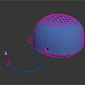 Blue Dome Shaped Computer Speaker With Perforated Design And Audio Cable