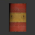 Red Oil Drum With Yellow Label And Flame Symbol On Dark Background