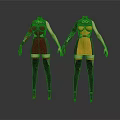 Two Humanoid Characters With Insect Inspired Red Black And Yellow Costumes