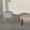Purple and Beige Round Upholstered Stools with Wooden Legs in Modern Indoor Decor