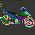 Blue Sporty Motorcycle With Black Seat And Red Wheels Streamlined Design