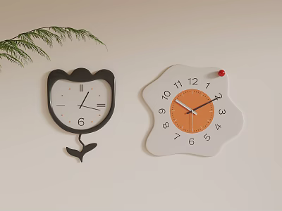 Decorative Wall Clocks With Flower Shaped Black And Irregular Orange Dial Design 3d model