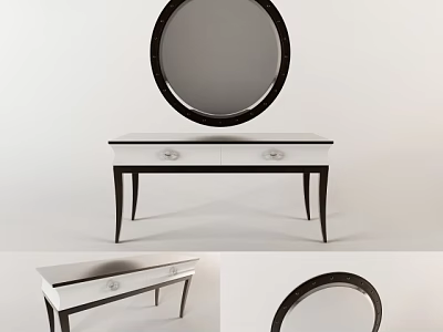 Modern Minimalist Dressing Table With Round Mirror Drawers And Sleek Legs 3d model