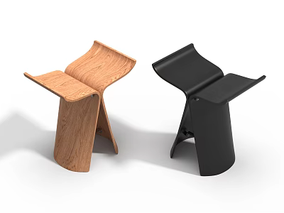 Modern Stylish Curved Chairs With Wooden And Black Contemporary Design 3d model