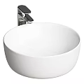 Modern Round White Ceramic Countertop Bathroom Washbasin With Chrome Faucet