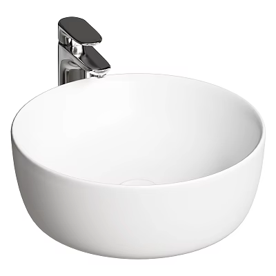 Modern Round White Ceramic Countertop Bathroom Washbasin With Chrome Faucet 3d model