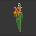 Colorful Cartoon Flowers White Pink And Yellow Blooms With Green Stems Leaves On Dark Background