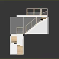 Modern Staircase Architectural Model With Wooden Steps White Railings And Landing