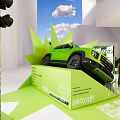 Green Vehicle Art Installation with Discovery 3D Display Stand and Decorative Structures 3d model