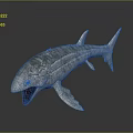 3D Model Of Prehistoric Fish With Open Mouth Textured Body Fins And Tail