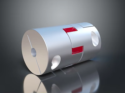 Silver Metal Mechanical Coupling With Red Inserts And Circular Holes Design 3d model