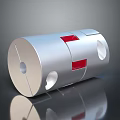 Silver Metal Mechanical Coupling With Red Inserts And Circular Holes Design 3d model