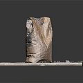 Construction Material Bag With Blue Label And Spilled Powder On Concrete Platform