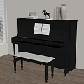 Modern Black Yamaha Piano Musical Instruments Art Supplies with Music Sheets Bench and Window Decor
