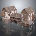 Ancient Traditional Buildings Featuring Timber Frame Structure Brown Roof And Balcony Design