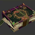 Ornate Decorative Storage Box Featuring Green Gemstones Gold Patterns And Purple Accents
