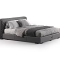 Modern Double Bed With Gray Upholstered Frame Soft Bed Linens And Pillows 3d model