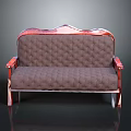 Brown Diamond Tufted Sofa With Red Carved Frame And Upholstered Seat
