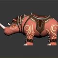 Red Rhino With Decorative Saddle And Ornamental Patterns In Fantasy Design